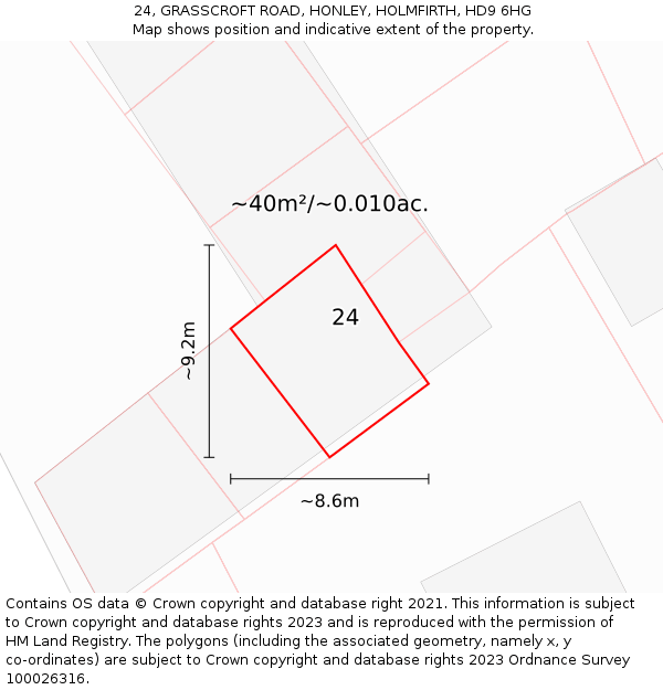 24, GRASSCROFT ROAD, HONLEY, HOLMFIRTH, HD9 6HG: Plot and title map