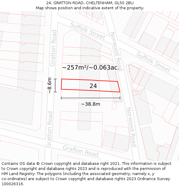 24, GRATTON ROAD, CHELTENHAM, GL50 2BU: Plot and title map