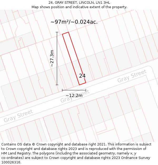 24, GRAY STREET, LINCOLN, LN1 3HL: Plot and title map