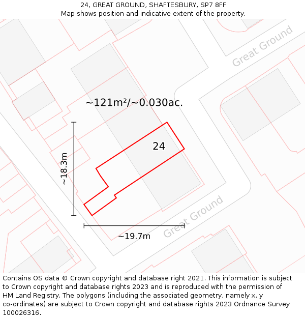 24, GREAT GROUND, SHAFTESBURY, SP7 8FF: Plot and title map
