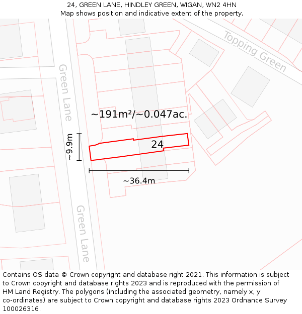 24, GREEN LANE, HINDLEY GREEN, WIGAN, WN2 4HN: Plot and title map