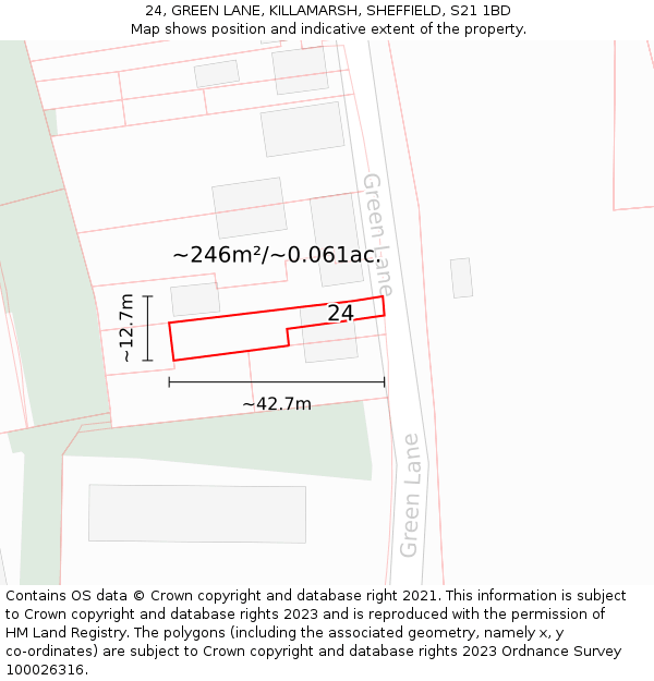 24, GREEN LANE, KILLAMARSH, SHEFFIELD, S21 1BD: Plot and title map
