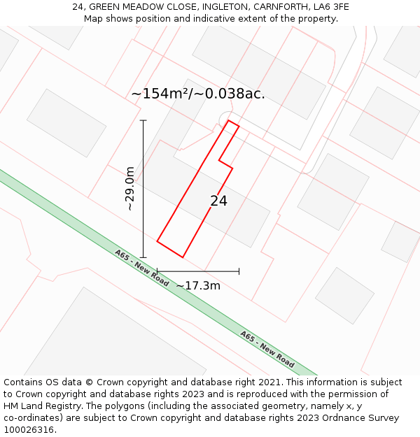 24, GREEN MEADOW CLOSE, INGLETON, CARNFORTH, LA6 3FE: Plot and title map