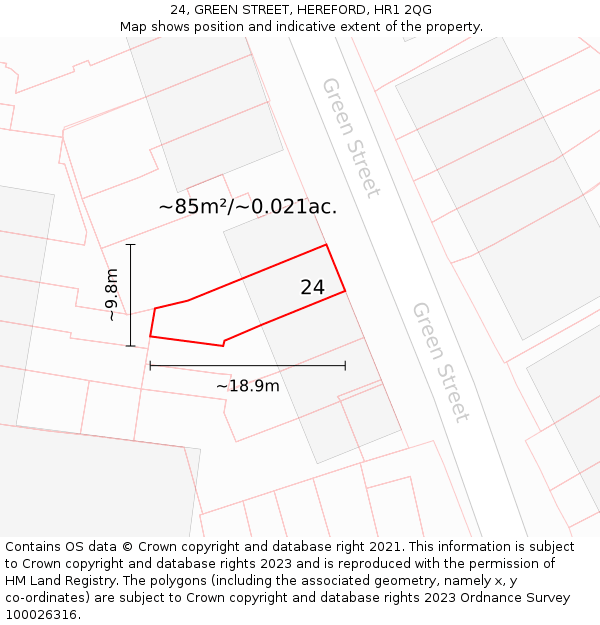 24, GREEN STREET, HEREFORD, HR1 2QG: Plot and title map