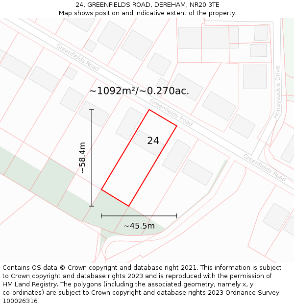 24, GREENFIELDS ROAD, DEREHAM, NR20 3TE: Plot and title map