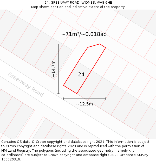 24, GREENWAY ROAD, WIDNES, WA8 6HE: Plot and title map
