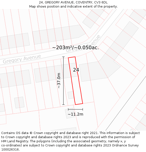 24, GREGORY AVENUE, COVENTRY, CV3 6DL: Plot and title map