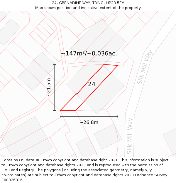 24, GRENADINE WAY, TRING, HP23 5EA: Plot and title map