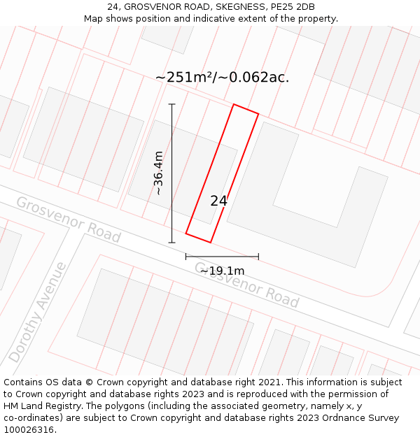 24, GROSVENOR ROAD, SKEGNESS, PE25 2DB: Plot and title map