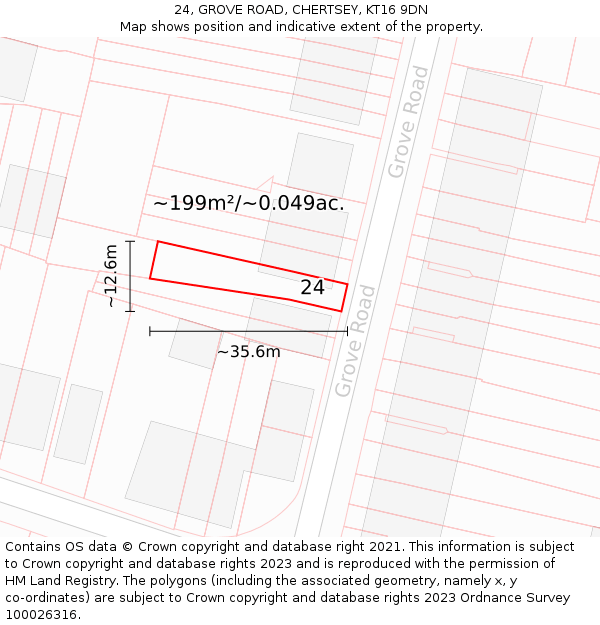 24, GROVE ROAD, CHERTSEY, KT16 9DN: Plot and title map