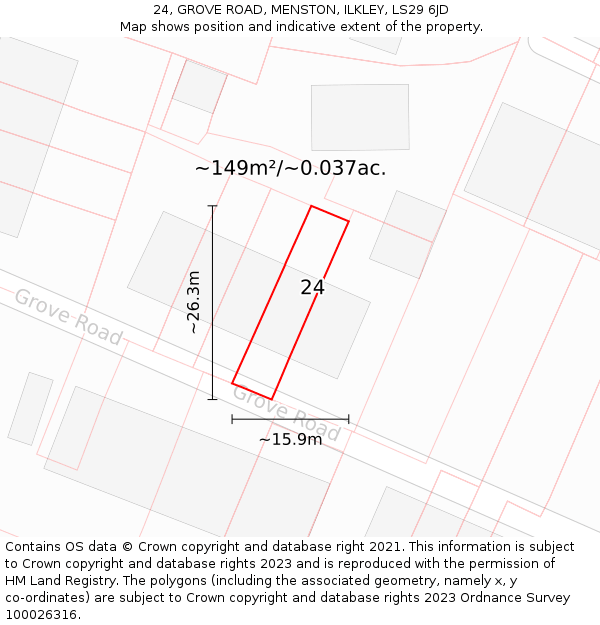 24, GROVE ROAD, MENSTON, ILKLEY, LS29 6JD: Plot and title map