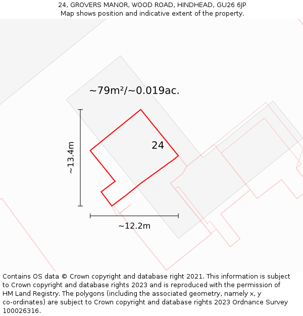24, GROVERS MANOR, WOOD ROAD, HINDHEAD, GU26 6JP: Plot and title map