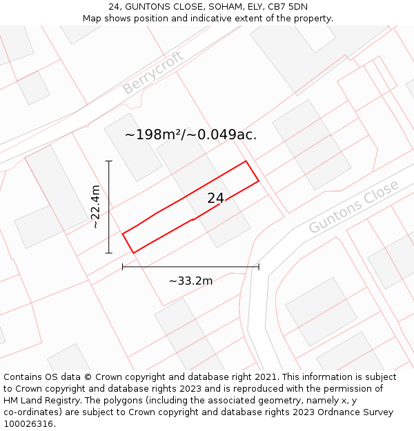 24, GUNTONS CLOSE, SOHAM, ELY, CB7 5DN: Plot and title map