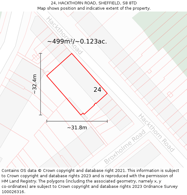 24, HACKTHORN ROAD, SHEFFIELD, S8 8TD: Plot and title map