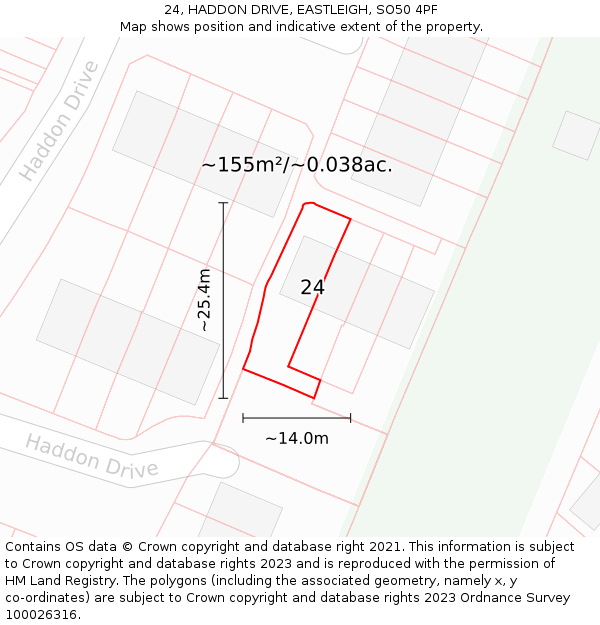 24, HADDON DRIVE, EASTLEIGH, SO50 4PF: Plot and title map
