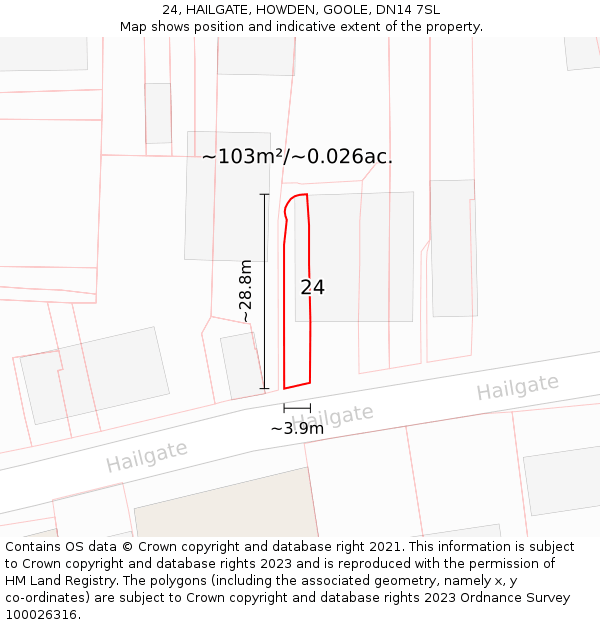24, HAILGATE, HOWDEN, GOOLE, DN14 7SL: Plot and title map
