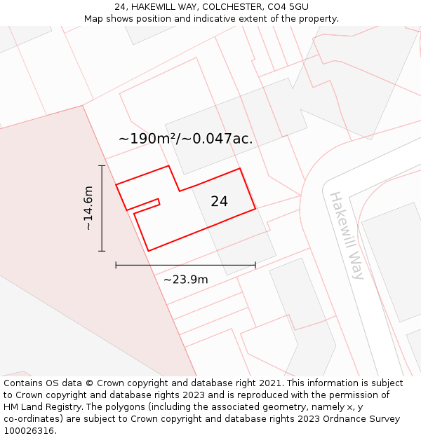 24, HAKEWILL WAY, COLCHESTER, CO4 5GU: Plot and title map