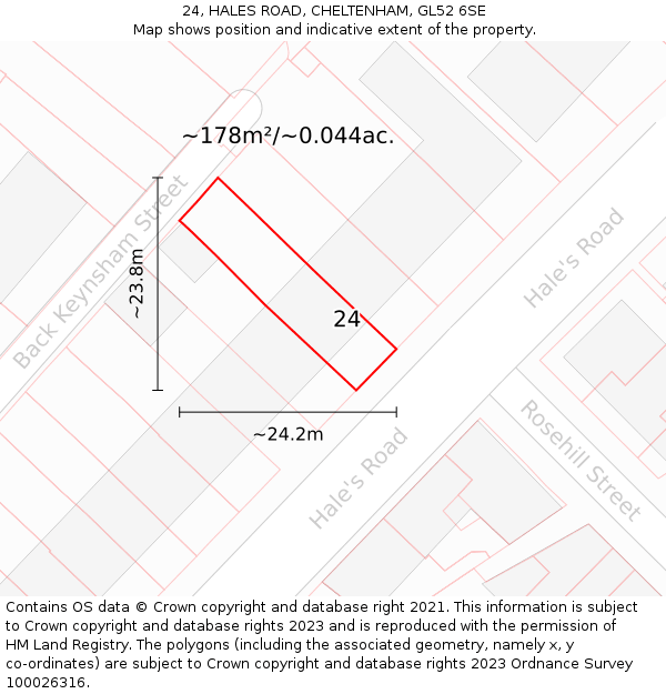 24, HALES ROAD, CHELTENHAM, GL52 6SE: Plot and title map