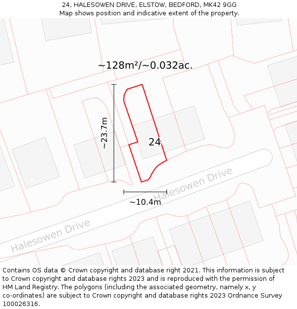 24, HALESOWEN DRIVE, ELSTOW, BEDFORD, MK42 9GG: Plot and title map