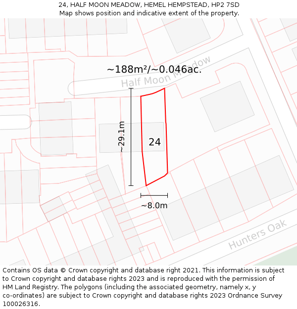 24, HALF MOON MEADOW, HEMEL HEMPSTEAD, HP2 7SD: Plot and title map