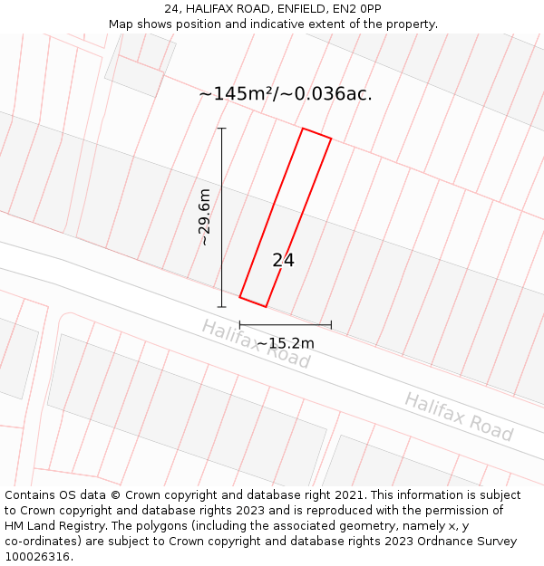 24, HALIFAX ROAD, ENFIELD, EN2 0PP: Plot and title map