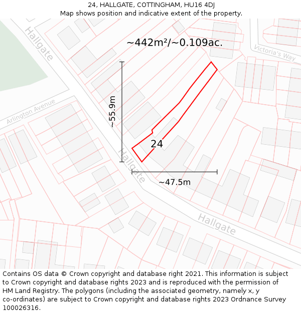 24, HALLGATE, COTTINGHAM, HU16 4DJ: Plot and title map