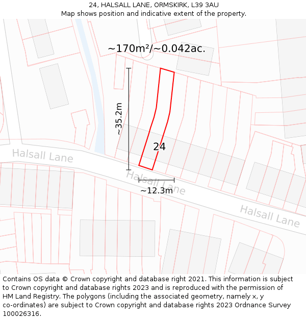 24, HALSALL LANE, ORMSKIRK, L39 3AU: Plot and title map