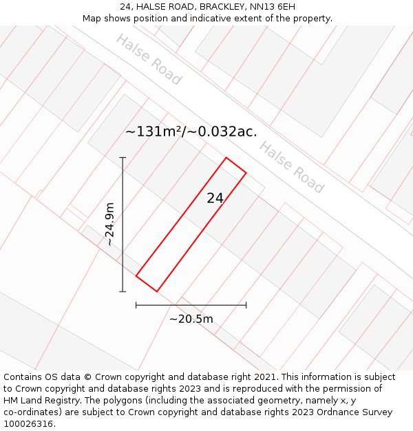24, HALSE ROAD, BRACKLEY, NN13 6EH: Plot and title map