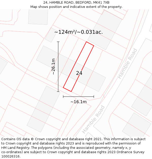 24, HAMBLE ROAD, BEDFORD, MK41 7XB: Plot and title map