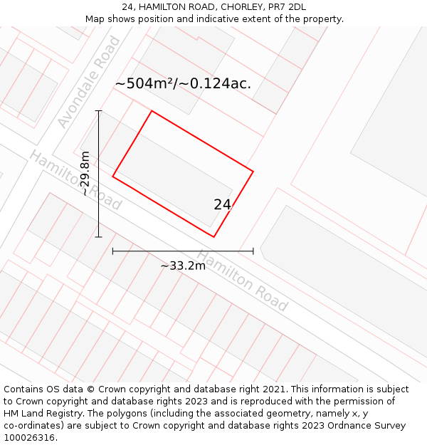 24, HAMILTON ROAD, CHORLEY, PR7 2DL: Plot and title map