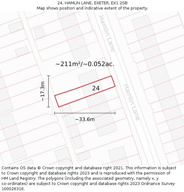 24, HAMLIN LANE, EXETER, EX1 2SB: Plot and title map