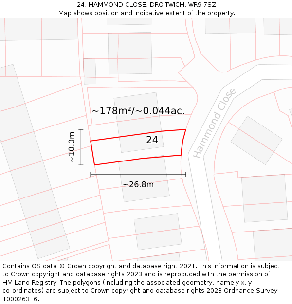 24, HAMMOND CLOSE, DROITWICH, WR9 7SZ: Plot and title map