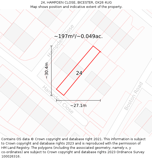 24, HAMPDEN CLOSE, BICESTER, OX26 4UG: Plot and title map