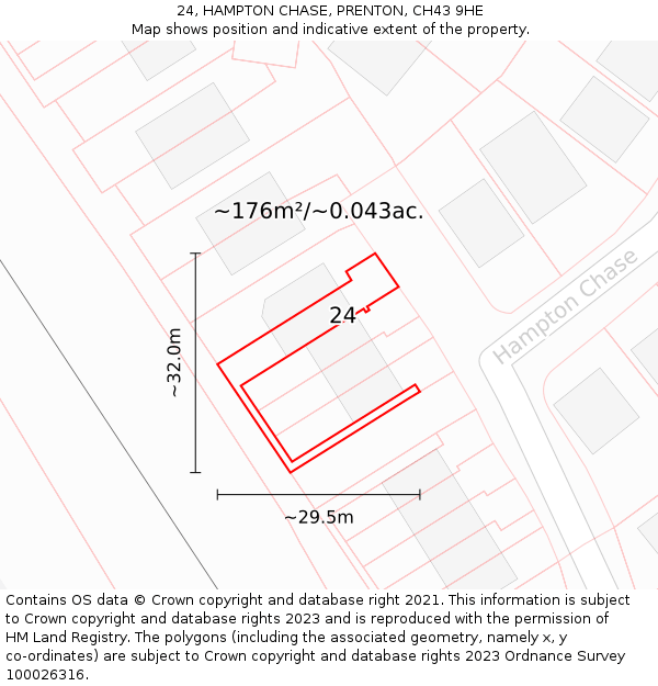 24, HAMPTON CHASE, PRENTON, CH43 9HE: Plot and title map