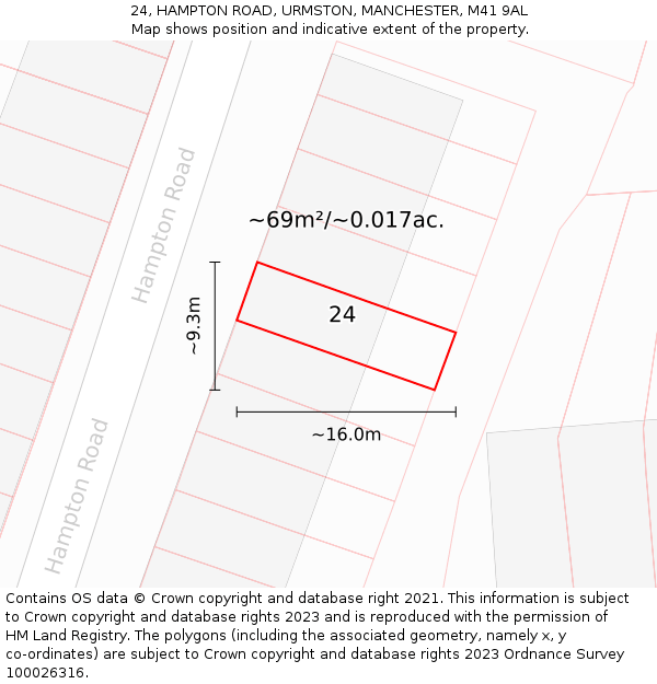 24, HAMPTON ROAD, URMSTON, MANCHESTER, M41 9AL: Plot and title map