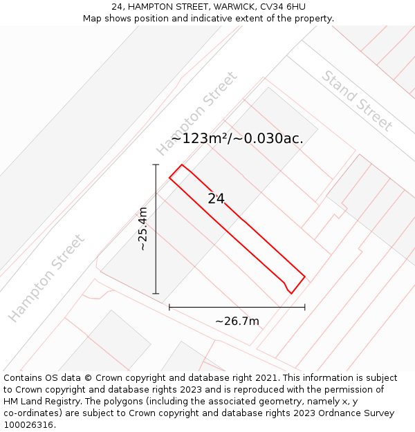 24, HAMPTON STREET, WARWICK, CV34 6HU: Plot and title map