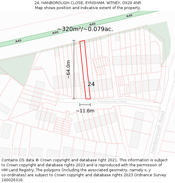 24, HANBOROUGH CLOSE, EYNSHAM, WITNEY, OX29 4NR: Plot and title map
