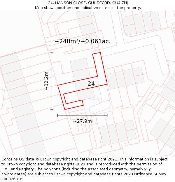 24, HANSON CLOSE, GUILDFORD, GU4 7NJ: Plot and title map