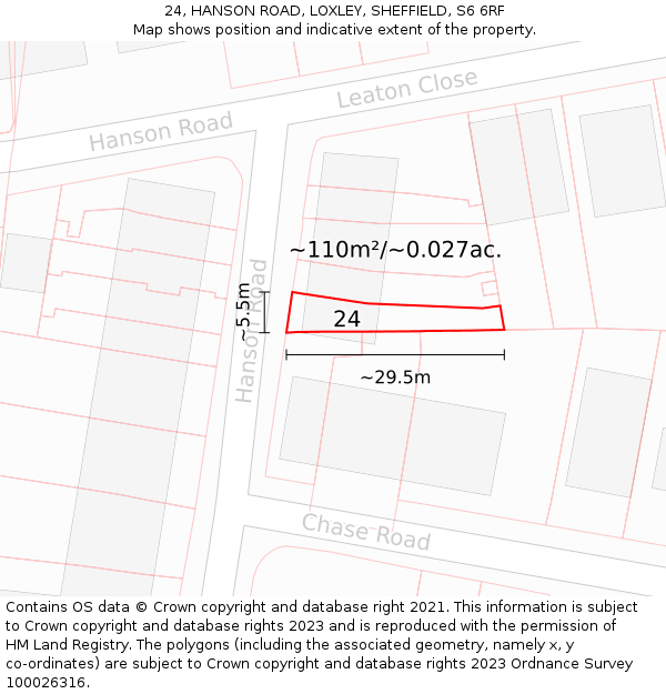 24, HANSON ROAD, LOXLEY, SHEFFIELD, S6 6RF: Plot and title map