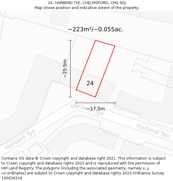 24, HARBERD TYE, CHELMSFORD, CM2 9GJ: Plot and title map