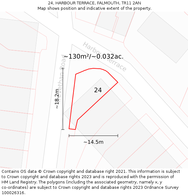 24, HARBOUR TERRACE, FALMOUTH, TR11 2AN: Plot and title map