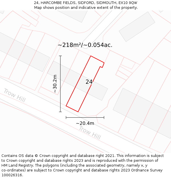 24, HARCOMBE FIELDS, SIDFORD, SIDMOUTH, EX10 9QW: Plot and title map