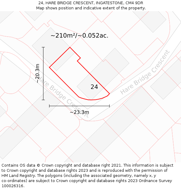 24, HARE BRIDGE CRESCENT, INGATESTONE, CM4 9DR: Plot and title map
