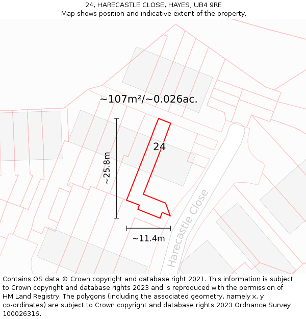 24, HARECASTLE CLOSE, HAYES, UB4 9RE: Plot and title map