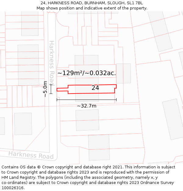 24, HARKNESS ROAD, BURNHAM, SLOUGH, SL1 7BL: Plot and title map