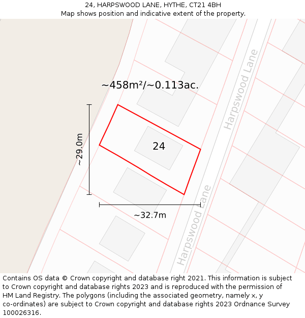 24, HARPSWOOD LANE, HYTHE, CT21 4BH: Plot and title map