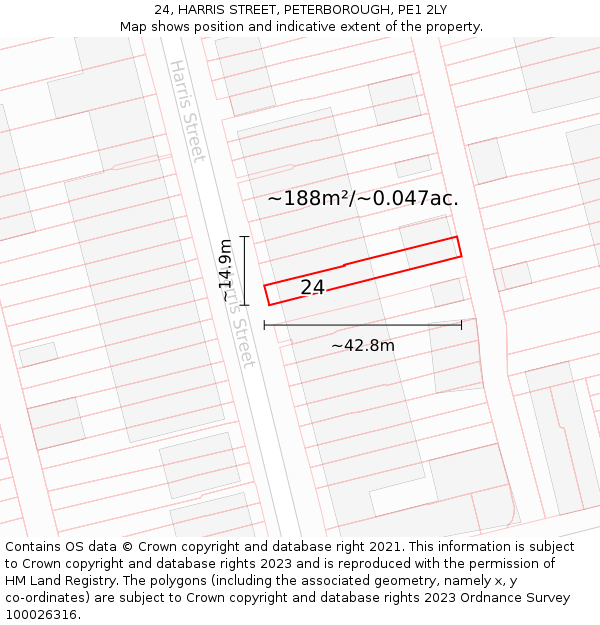 24, HARRIS STREET, PETERBOROUGH, PE1 2LY: Plot and title map