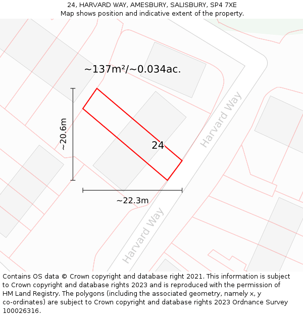 24, HARVARD WAY, AMESBURY, SALISBURY, SP4 7XE: Plot and title map
