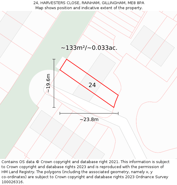 24, HARVESTERS CLOSE, RAINHAM, GILLINGHAM, ME8 8PA: Plot and title map