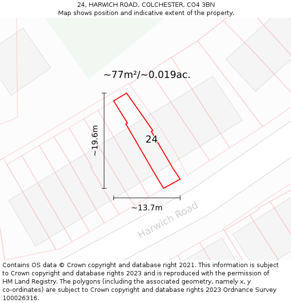 24, HARWICH ROAD, COLCHESTER, CO4 3BN: Plot and title map